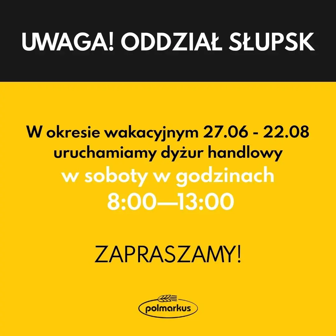 informacja dot. godzin otwarcia oddziału Słupsk w okresie wakacyjnym 2026